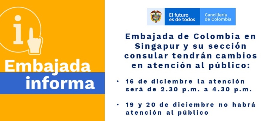 Embajada de Colombia en Singapur y su sección consular tendrán cambios en atención 